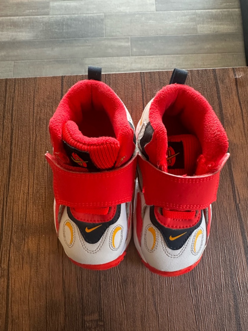 Nike Kids Red/Orange, White & Yellow Hook-and-Loop Sneakers